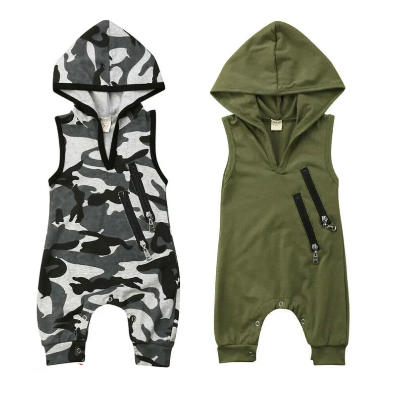 

Baby Romper 2019 Summer Newborn Baby Boy Sleeveless Clothes Camo Hooded Romper Jumpsuit Outfit
