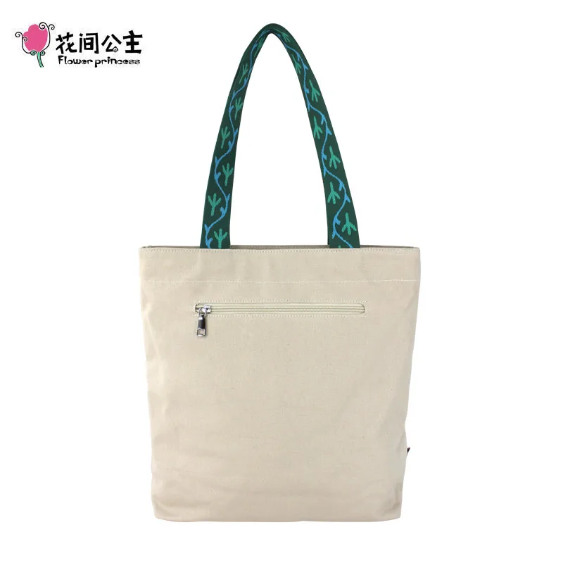 Flower Princess Embroidery Strap Women Tote Bags Summer Casual Shoulder Bag Large Capacity Pocket Handbags Lady Canvas Bag