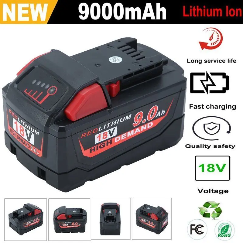 

18V 9.0Ah Replacement Lithium-Ion Battery for Milwaukee M18 48-11-1828 48-11-184