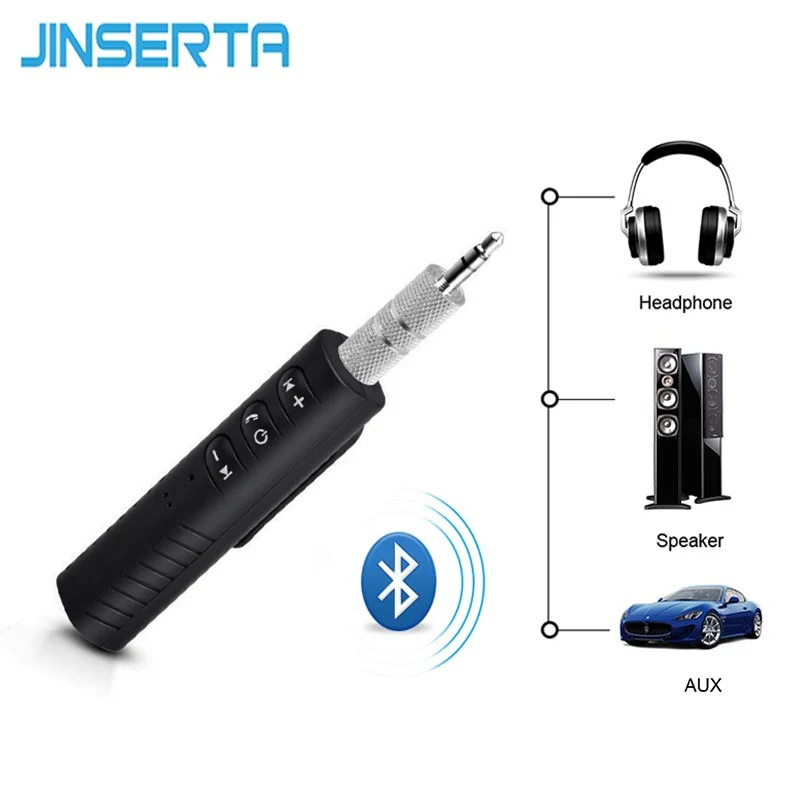 JINSERTA мини Беспроводной Bluetooth приемник автомобильные Хэндс фри, 3,5 мм Потоковое вещание A2DP авто с разъемом подачи внешнего сигнала AUX адаптер с микрофоном для автомобильного стерео заглушка для телефона