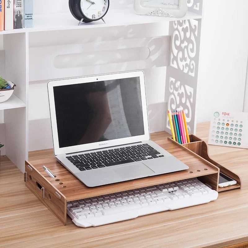 

Assembly Wood Laptop Stand with Storage Space Computer Screen Heightening Rack Office Desktop Monitor Bracket for Pen/Notebook