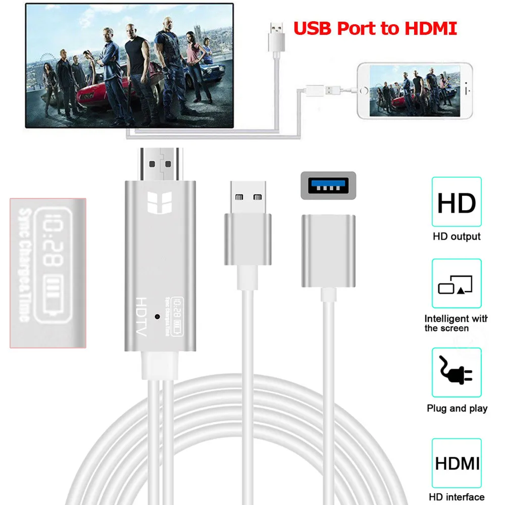 2 в 1 USB 0 к HDMI 4K HD 1080P цифровой HDTV AV ТВ адаптер кабель для iPhone XS /XS MAX/XR с индикатором