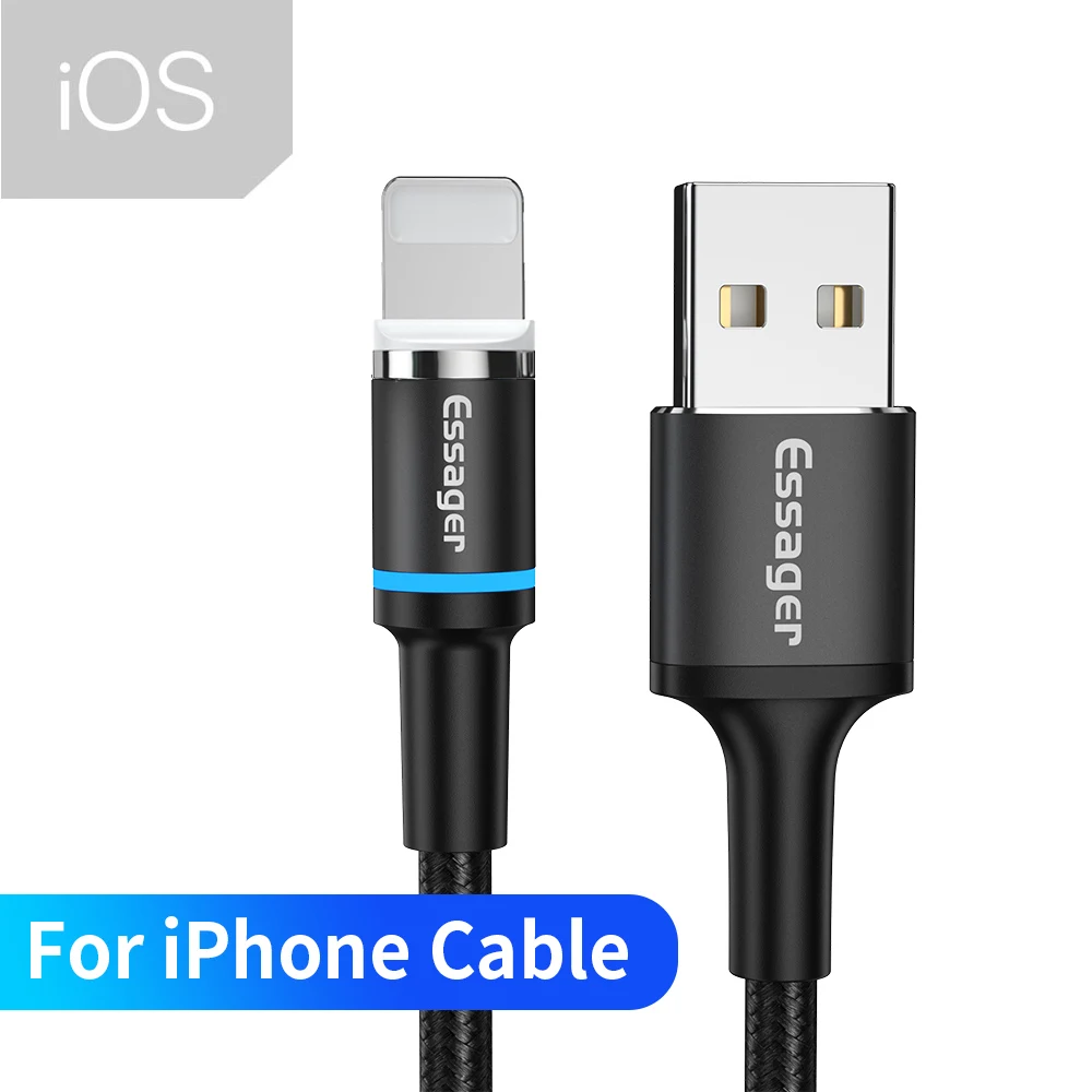 Магнитное зарядное устройство Essager Micro USB кабель для iPhone samsung Android Быстрая зарядка usb type C кабель 3 м type-C шнур Магнитный адаптер - Цвет: Black iOS Cable