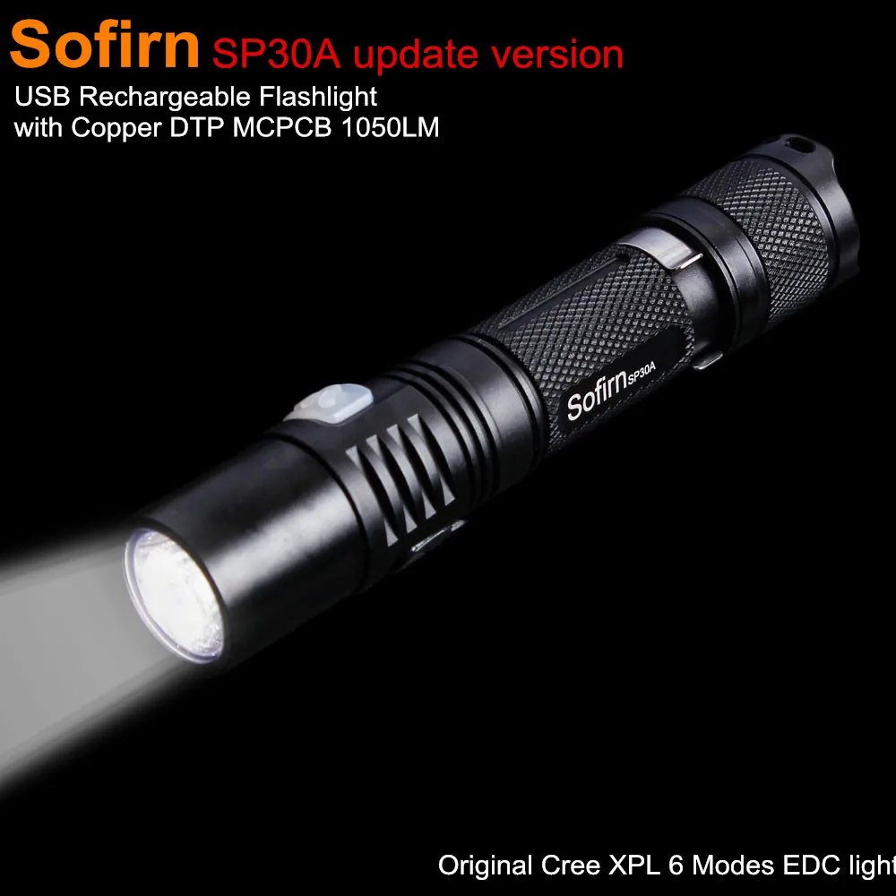 

SP30A Powerful LED flashlight Rechargeable USB Flashlight 18650 Cree XPL 1000 Lumens LED Torch Penlight 6 modes indicator Light