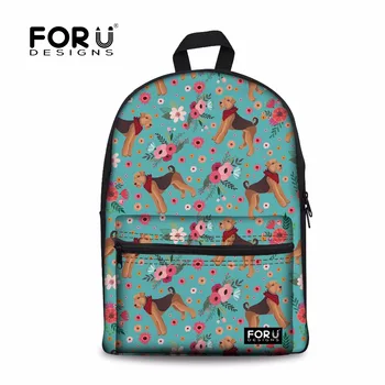 

FORUDESIGNS Airedale Terrier Printing Backpack Women Canvas Backpacks for Teen Girls School Bagpack Feminine Travel Shoulder Bag