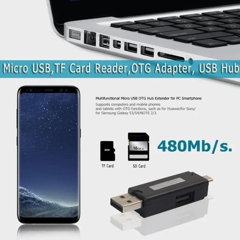 Micro USB TF считыватель карт OTG адаптер USB2.0 концентратор Разъем конвертер для ПК смартфон