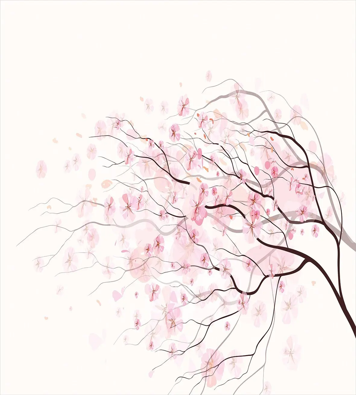 Светло-розовый постельное белье художественный веточка сакуры с цветами вишни тендер Японская Весна декоративные 4 шт. Постельное белье