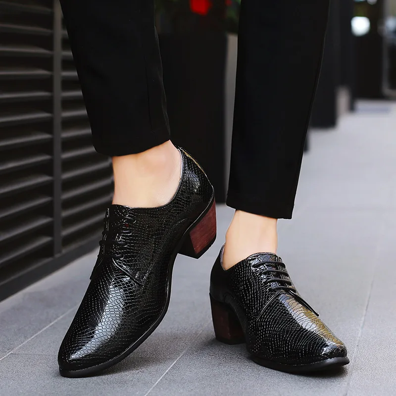 Merkmak/брендовые Мужские модельные туфли; Модные Туфли-оксфорды с острым носком в деловом стиле на высоком каблуке со шнуровкой; высота каблука; Свадебные вечерние туфли
