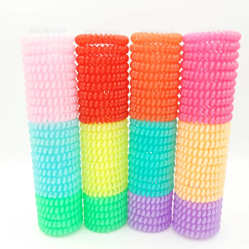 

Lot 10Pcs 10 Colors Size 5.5 CM Candy Hair Scrunchie Telephone Wire Elastic Band Rope Hair Ring Spiral Rubber Band Hairband