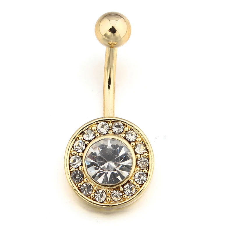 OMENG Crystal Gem Clear Rhinestone Belly Ring Navel Body Piercing Gold Belly Button Barbell