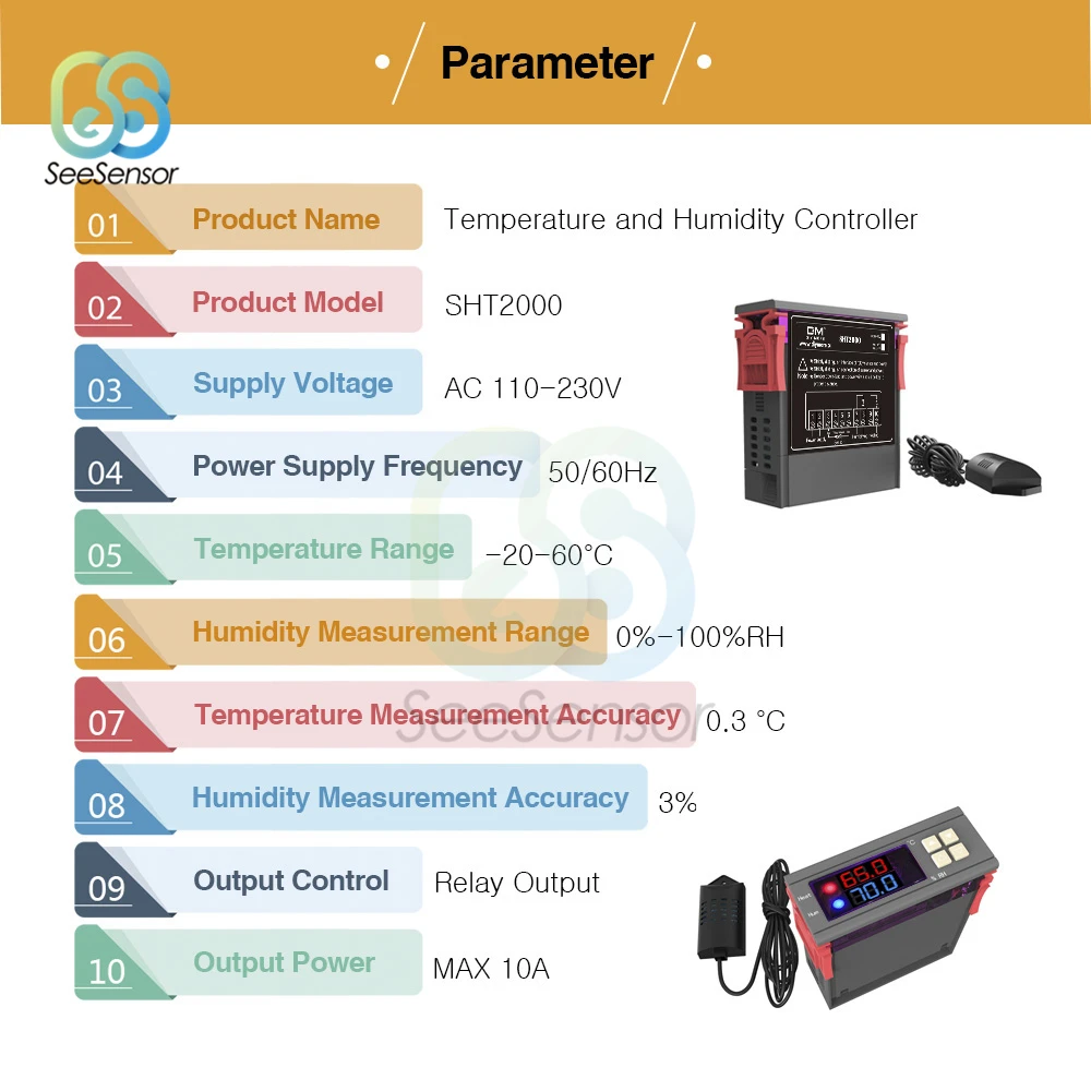 SHT2000 AC 110 220 V DC 12 V-72 V Цифровой регулятор температуры и влажности Домашний холодильник-термостат Гигростат Термометр Гигрометр регулятор влажности контроллер температуры