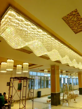 

Custom luxury rectangular wave crystal lamp villa living room lamp jewelry shop banquet hall hotel lobby corridor