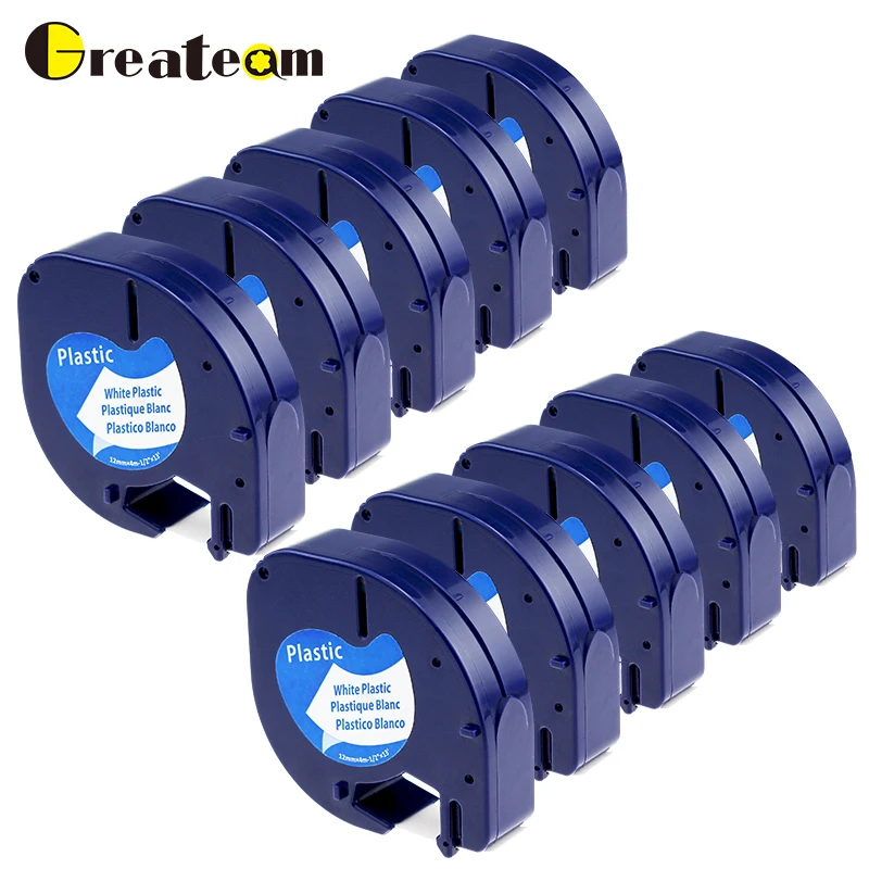 Greateam 10 шт 91201 91200 для DYMO LetraTag 91221 91331 59422 самоклеющиеся черные на Белой Клейкой Ленте