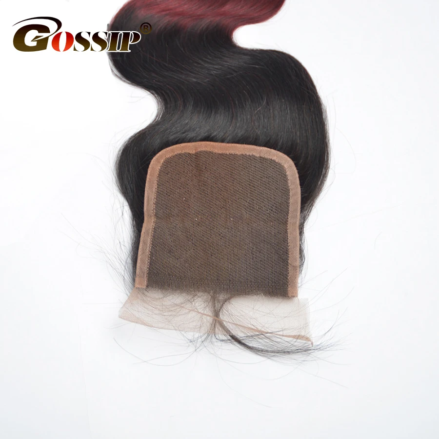 T1B99J Burgundy Brazilian Hair Weave Bundles With Closure Gossip Brazilian Body Wave Human Hair With 44 Closure Non Remy Hair (2)