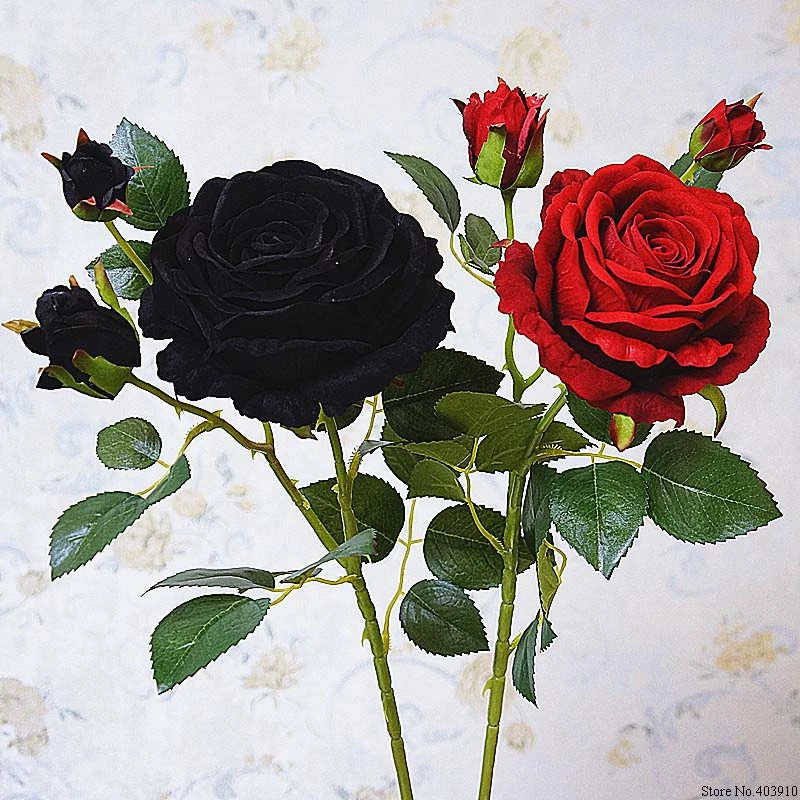 Rama de Rosa Negra de lujo, simulación de terciopelo, flores artificiales,  regalo de San Valentín, flores de boda, decoración del hogar, flores de  rosas|Flores artificiales y secas| - AliExpress