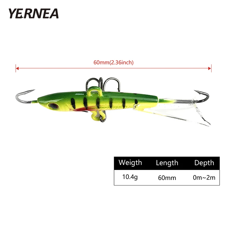 Yernea 1PCS 6cm 10.4g Ice Fishing Jig Bait Winter Ice Fishing Jig Bait Carp Fishing Lure hooks Lead Hard Lure Tackle 4 Colors