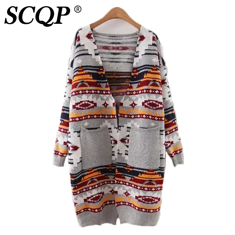 Online Get Cheap Patterned Cardigans -Aliexpress.com Alibaba Group SCQP National Wind Pattern Crocheted Cardigans Fashion V-Neck Long Sleeve Open Stitch Women Sweaters - Online Get Cheap Patterned Cardigans -Aliexpress.com Alibaba Group