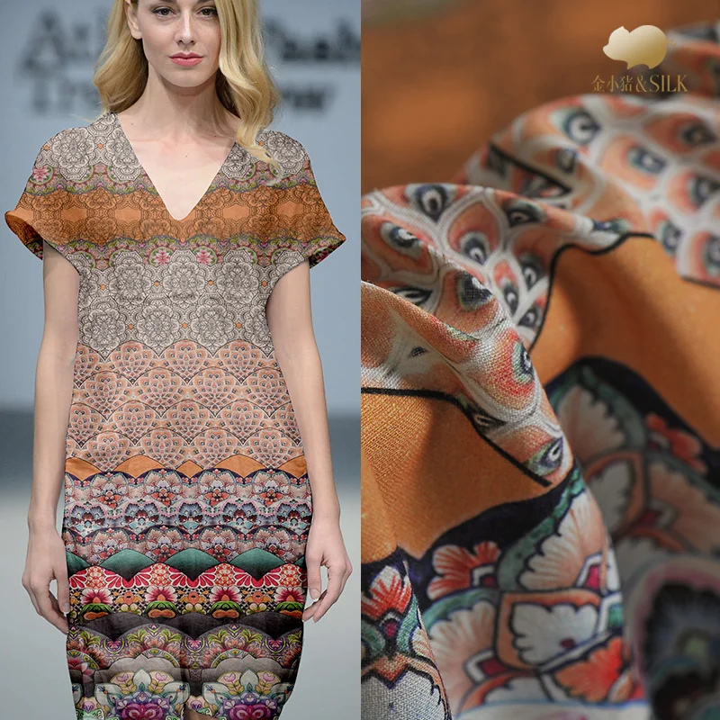 Ретро плотный шелк лен ткань мягкая и нежная юбка одежда cheongsam шелковая
