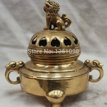 Xd 00188 Китайский Фэншуй Латунь Лев Foo Фу Собака Статуя дракона Кадило Incenser Горелки