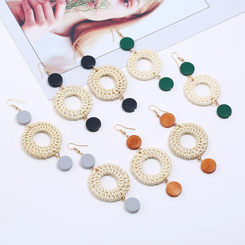 

new style simple fashion design beach statement earrings bohemian ethnicity rattan knit retro trend earrings for women jewelry