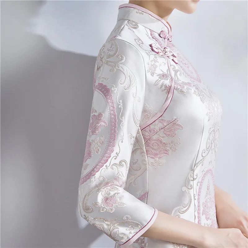 Шанхай история Половина рукава по колено атлас Cheongsam Qipao китайское традиционное платье Oriental платье для женщины