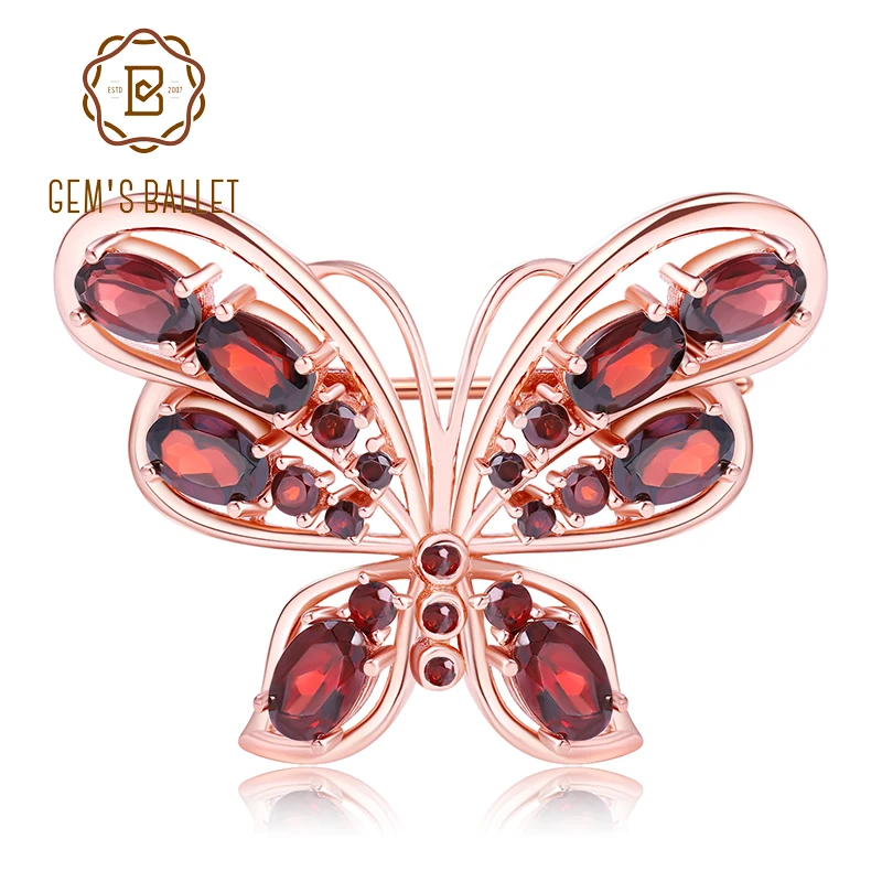 

GEM'S BALLET 5.37Ct Natural Garnet Butterfly Brooch Jewelry Real 925 Sterling Sliver Fashion Brooches For Women Accessories