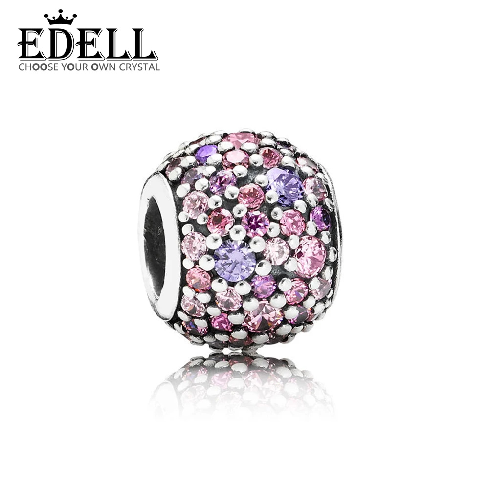 

EDELL 100% 925 Sterling Silver 1:1 Authentic 791261ACZMX Pink & Purple Pave Ball Silver Charm Bracelet Original Women Jewelry