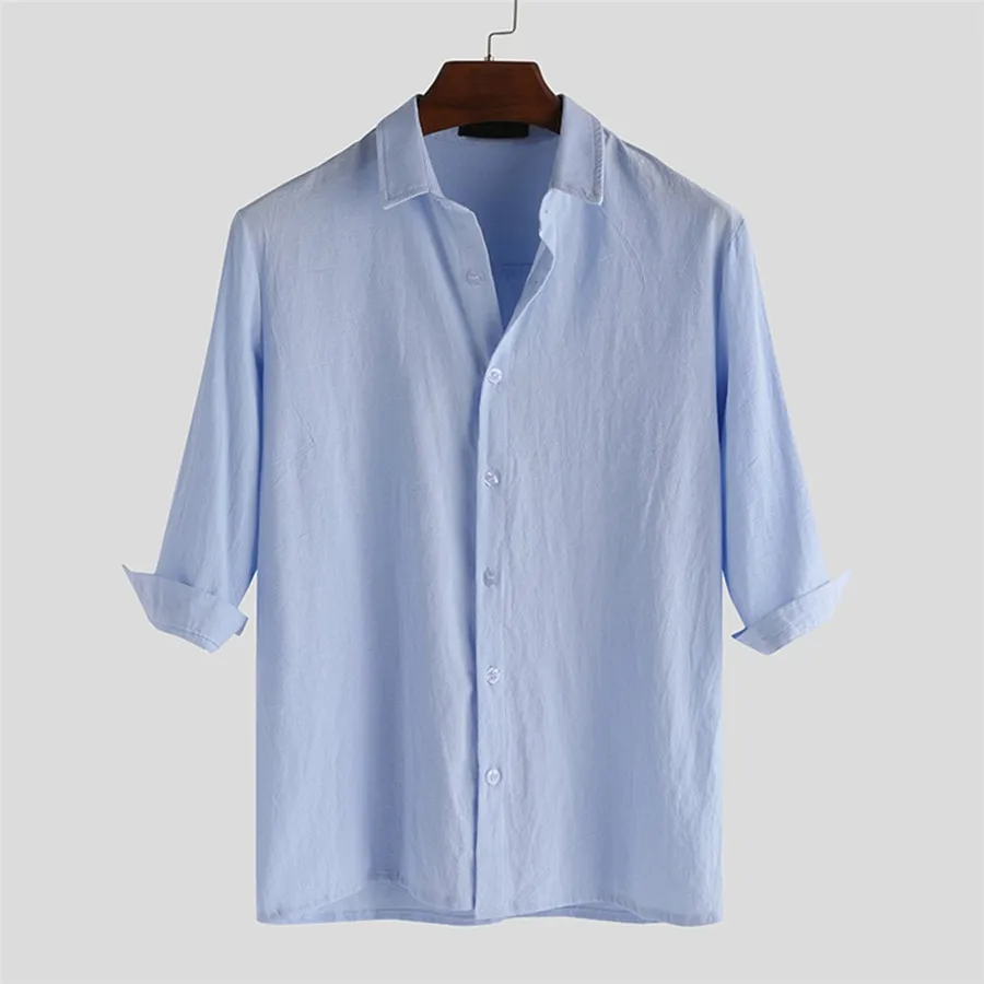 2019 Men's fashion surfing shirt solid color cotton cropped sleeve shirt swimming suit for men long camisa camiseta  surf 30J22 (4) - 副本