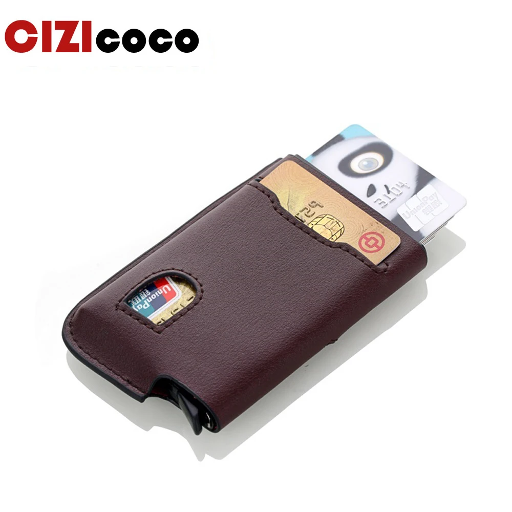 

Genuine Leather Aluminium Antitheft RFID Card Holder Blocking Mini Wallet Simple Fashion Men Women Credit Card Holder