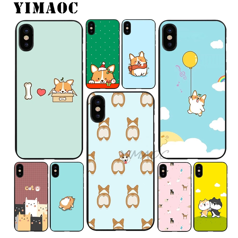 YIMAOC Corgi Dog Puppy Soft TPU Black Silicone Case for iPhone X or 10 8 7 6 6S Plus 5 5S SE Xr Xs Max |