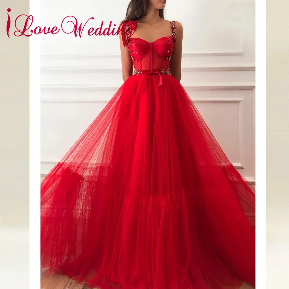 

iLoveWedding 2019 Prom Dress Sexy Spaghetti Straps Red A Line Prom Gown vestidos de fiesta largos elegantes de gala