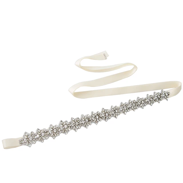 Wedding Silver Rose Gold Bridal Belt Party Gown Dresses Accessories Wedding Sashes Belt Crystal Bridal Sash Bride Belt for Women ivory