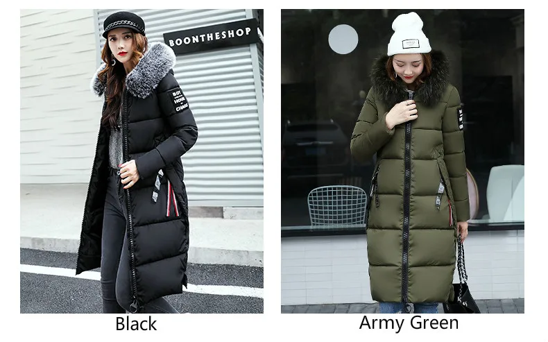 Модная новая теплая зимняя куртка, Женское пальто размера плюс, толстый длинный пуховик, Женская куртка с большим меховым воротником, хлопковое пальто, женская верхняя одежда