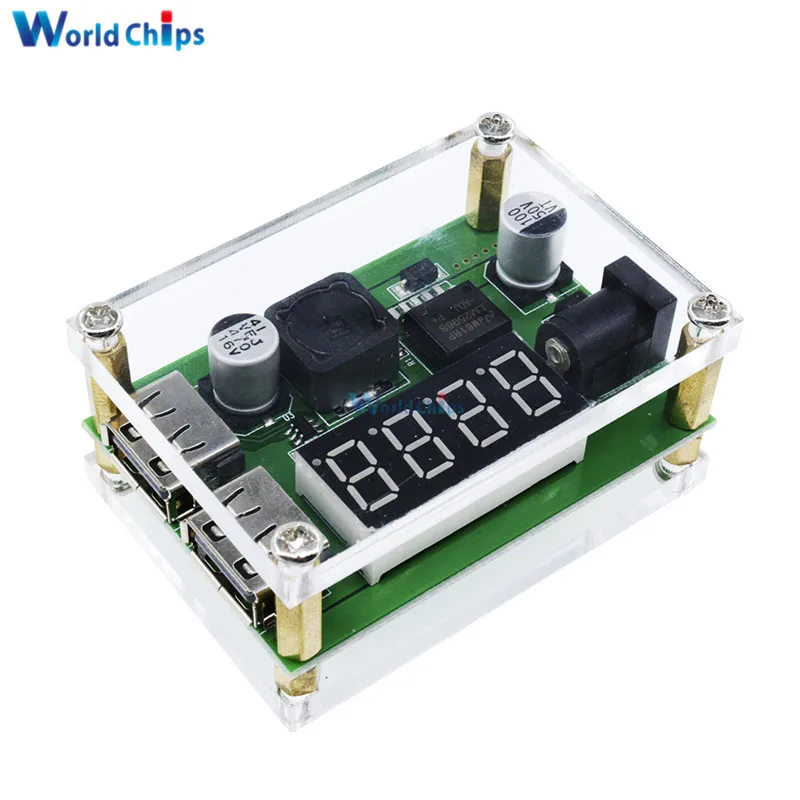 

DC-DC 9V 12V 24V 36V to 5V 3A LED Digital Display Step Down Buck Module Voltage Voltmeter Dual USB Converter With Case for Car