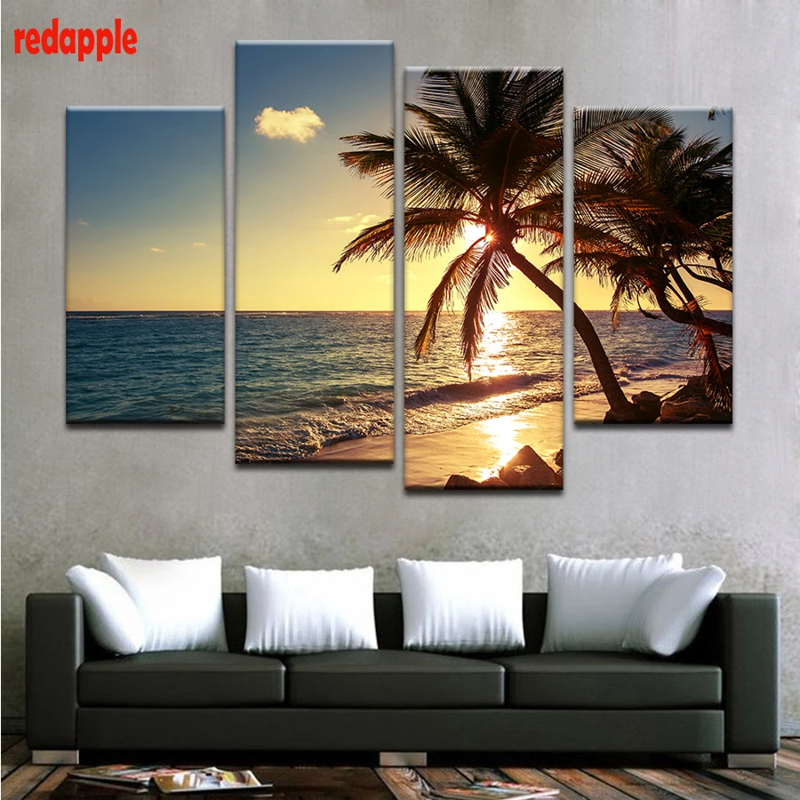 

4PCS Diamond Painting 5d Diamond Embroidery sunset beach landscape full square Crystal Cross Stitch Picture Mosaic scenery icons