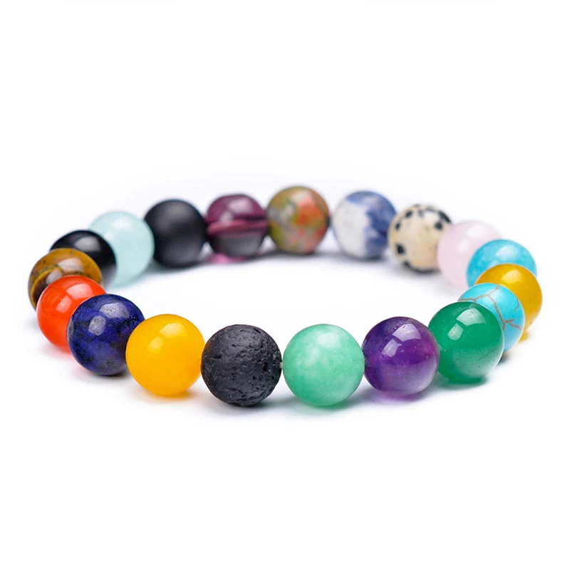

New Multicolor Beaded Bracelet Natural Stone 8MM 10MM Bead Prayer Energy Bracelet Yoga Strand Bracelet Gift For Man Woman