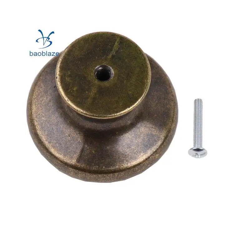 2 Pieces Vintage Brass Cabinet Drawer Round Pulls Wardrobe Cabinet Door Cupboard Knob Handle Clock Plate Pattern #1