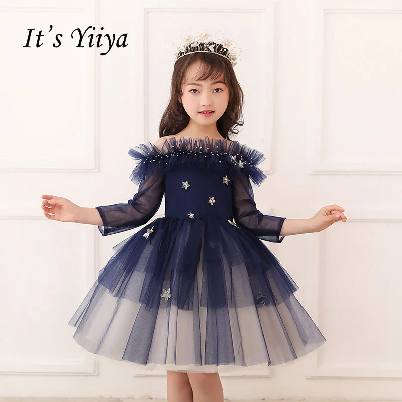 

It's yiiya Zipper Star Ruffle Tiered Off Collar Tulle Kid Flower Child Cloth Flower Girl Dress For Party Wedding Girl Dress S177