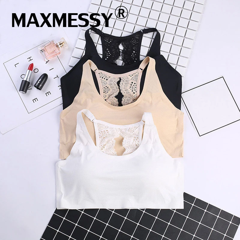 

MAXMESSY Ice Silk Breathable Camisoles For Women Backless Strap Crop Lace Sexy Top Tank Comfortable Women Underwear B009