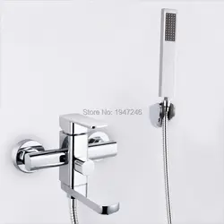 Новый латунь хром Настенный Водопад Ванная комната Ванна ручной душ смеситель для душа набор стену кран