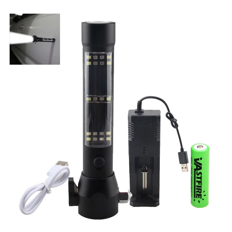 

VASTFIR Pocket Torch Work Light Magnet Multi-function Solar Escape Rescue Flashlight With Safety Hammer Emergency Linterna Light