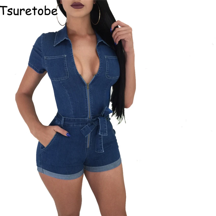 Aliexpress.com : Buy Tsuretobe Blue Sexy Denim Jumpsuit Women Cardigan ...