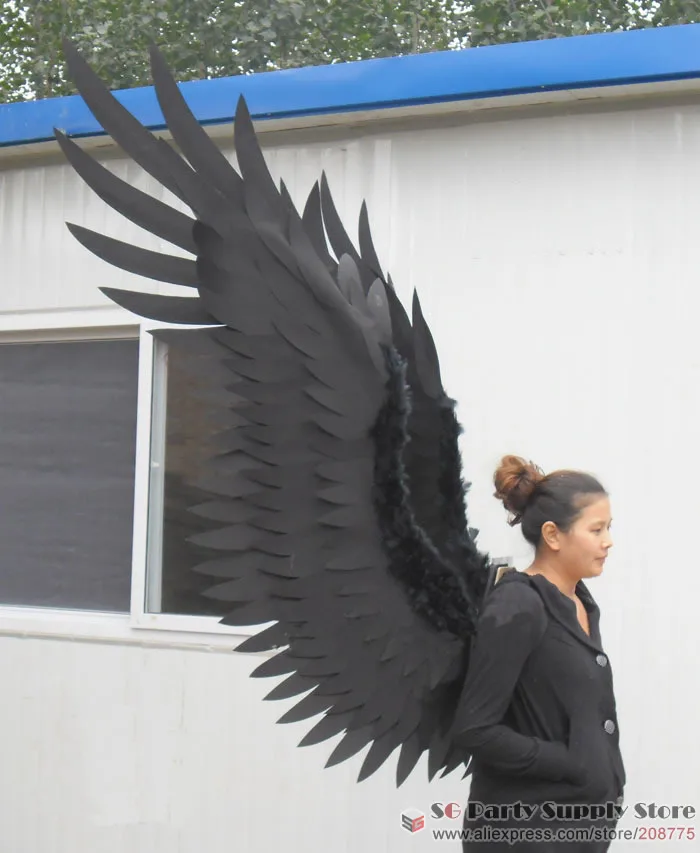 

Adult's large size black Devil angel wings COS party stage show Displays shooting props Halloween supply EMS free shipping