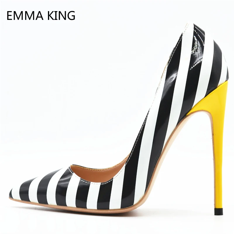 

2019 New Brand Stiletto High Heels 12cm Zebra Striped Pumps Women Shoes Pointy Shallow Patent Leather Party Dress Shoes Ladies