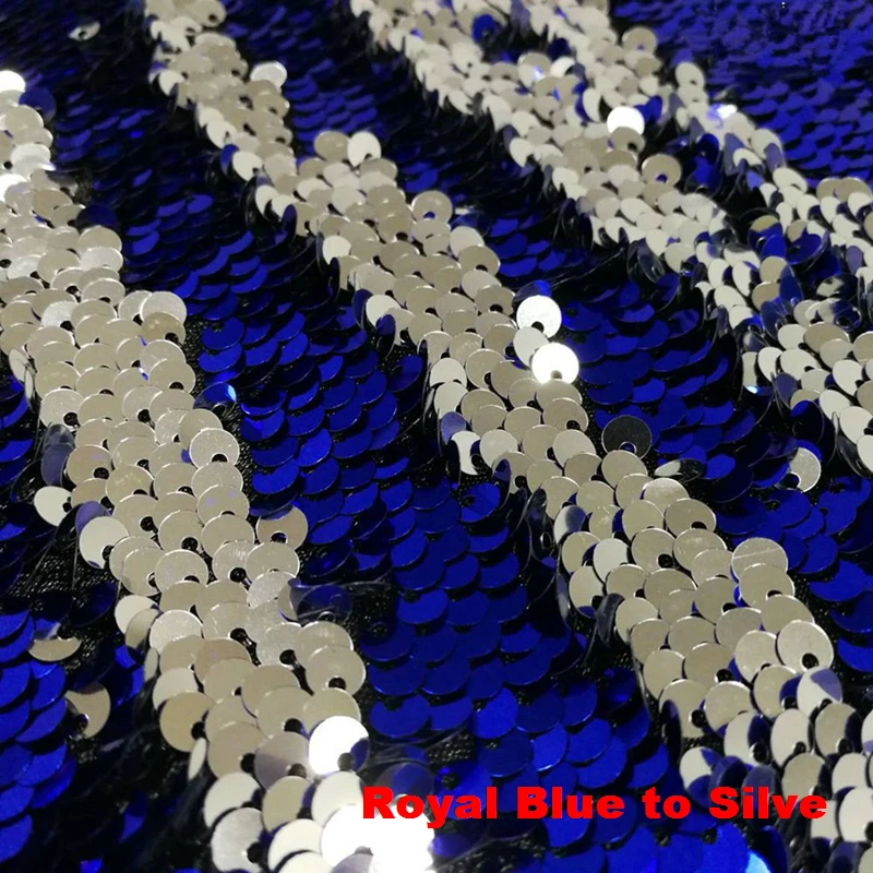 B · Y 1 ярд Королевский синий до Серебряный Реверсивный Русалка Рыбная чешуя блестящая ткань для платья Подушка одежда фон