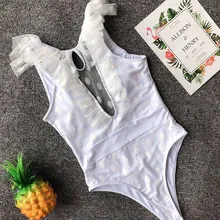 Женский купальный костюм из кружева, Цельный Монокини с оборками в горошек, однотонный купальный костюм, женский купальный костюм, боди для женщин, комплект для плавания