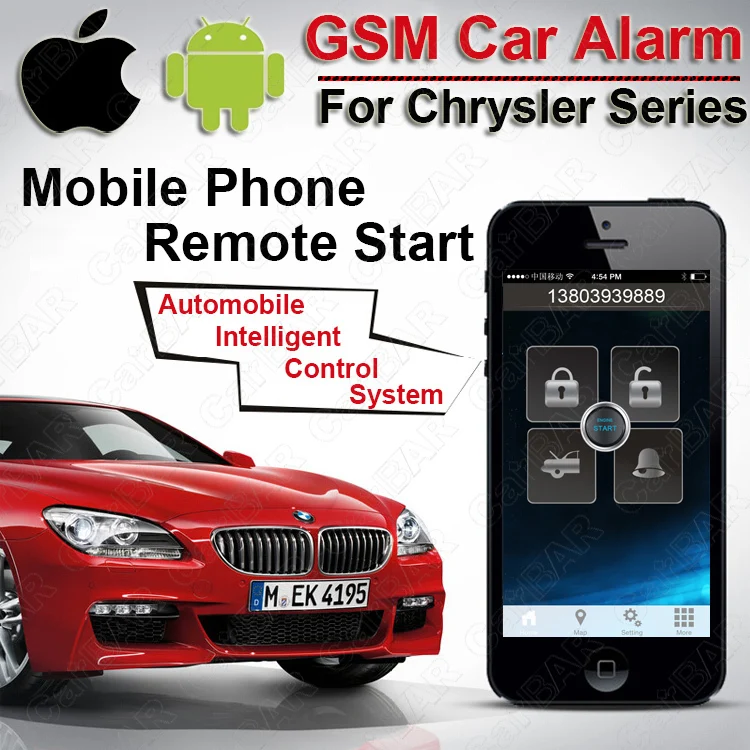IOS Android GPS GSM автосигнализации для Chrysler кнопка запуска с двухсторонней Поддержка