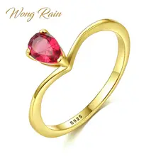 Wong Rain 100% 925 Pera de plata esterlina rubí Rosa zafiro piedra preciosa compromiso de boda anillo de oro amarillo joyería fina al por mayor