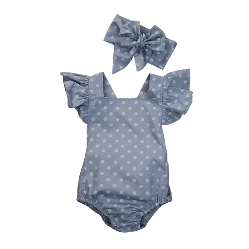 

Newborn Baby Girls Clothes Cute Polka Dot Short Sleeve Romper With Headband Jumpsuit Sunsuit Baby Girls Summer Costumes