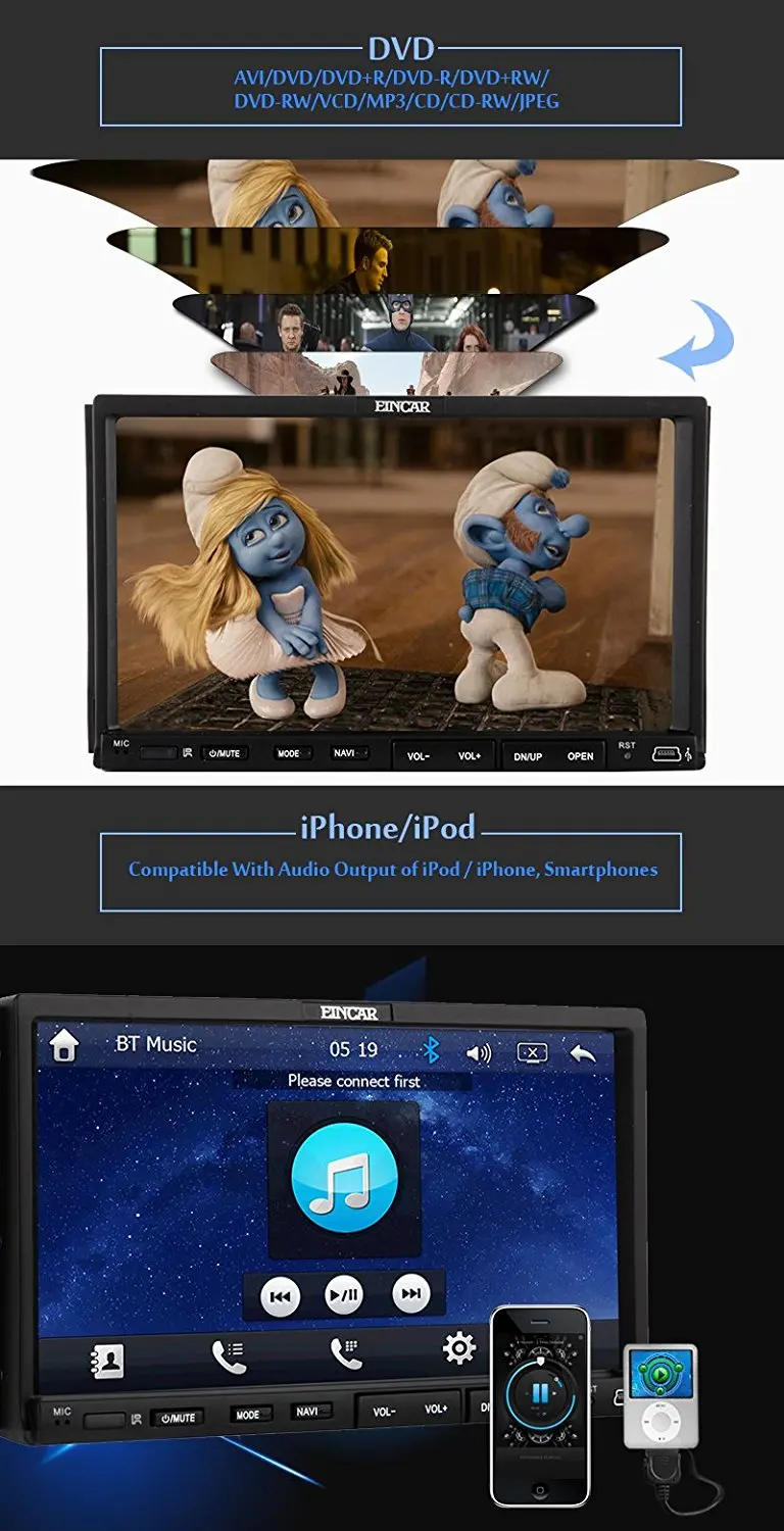 Excellent Universal Double two 2Din Car Stereo In Dash DVD Player GPS Navigation HeasUnit BT/USB/SD/FM/AM RDS Radio Steering wheel control 17